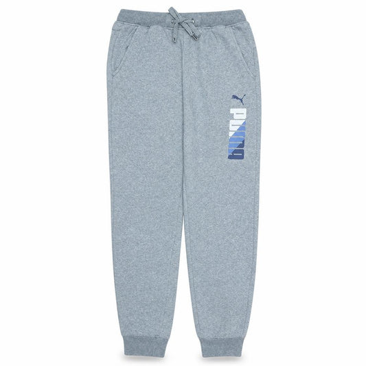 Front view of Puma men’s grey jogger sweatpants, size S, regular fit activewear