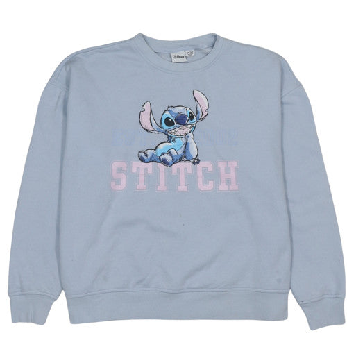 Disney Women Blue Stitch Sweatshirt L 14/16 Pullover Crew Neck