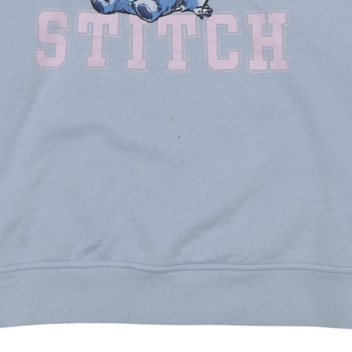 Disney Women Blue Stitch Sweatshirt L 14/16 Pullover Crew Neck