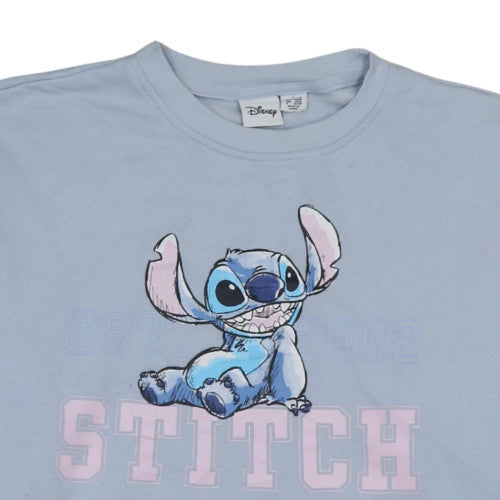 Disney Women Blue Stitch Sweatshirt L 14/16 Pullover Crew Neck