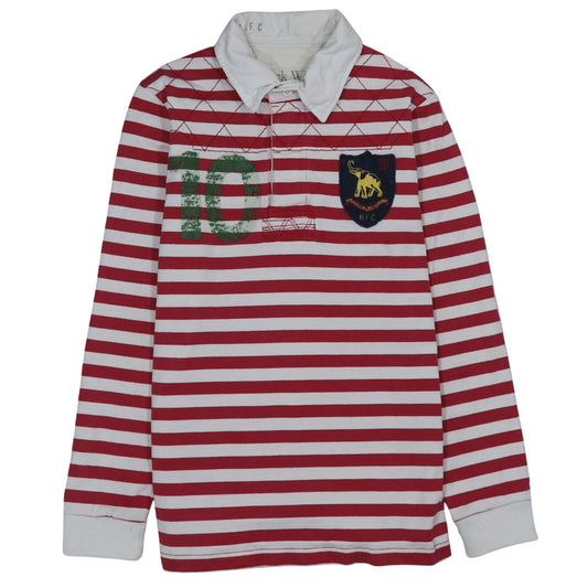Jack Wills Men's Red White Striped Rugby Style Collared Sweatshirt Size S