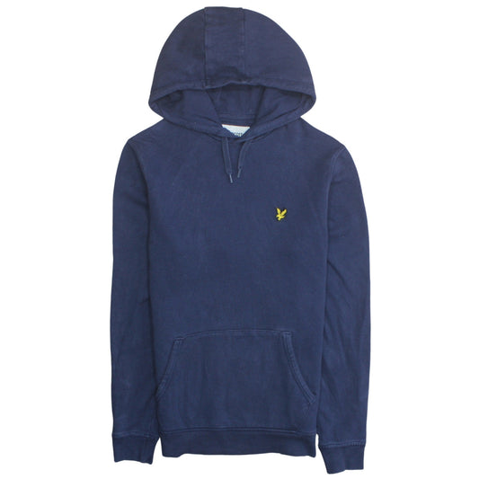 Lyle & Scott Men's Blue Small Pullover Hoodie Embroidered Logo Cotton