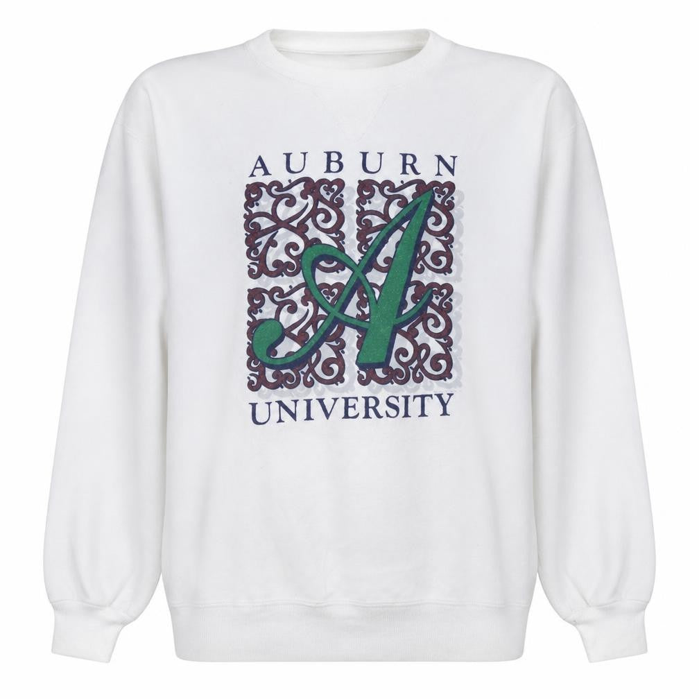 Front view of Russell Athletic Men's White Auburn University XL Pullover Sweatshirt