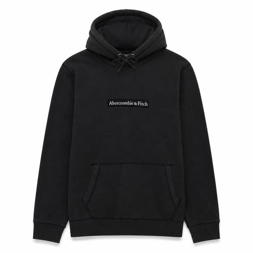 Abercrombie & Fitch Mens Black Pullover Hoodie Size L Logo Fleece