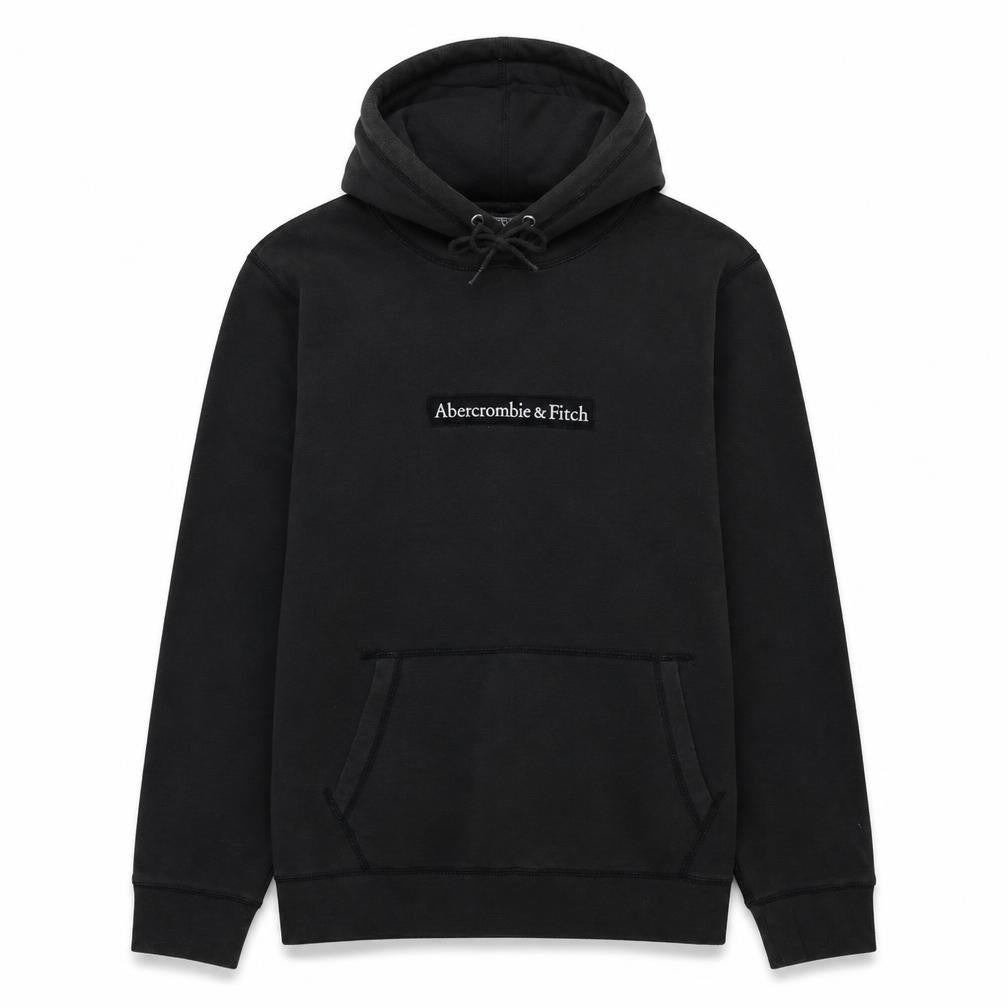 Abercrombie & Fitch Mens Black Pullover Hoodie Size L Logo Fleece