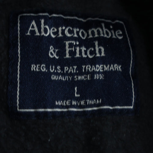Abercrombie & Fitch Mens Black Pullover Hoodie Size L Logo Fleece