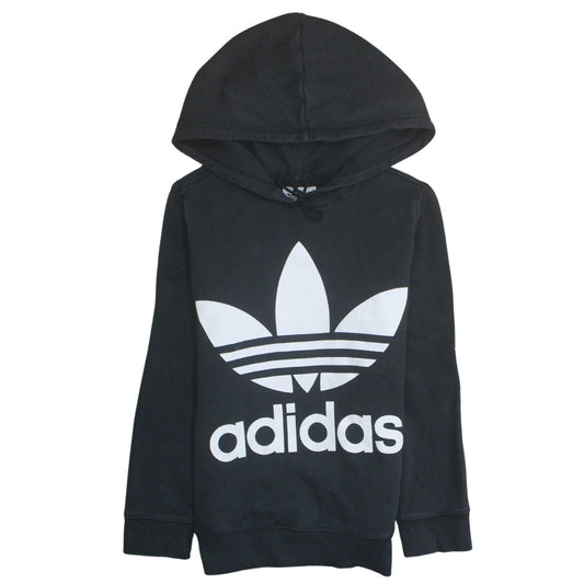 Adidas Women's Black Pullover Hoodie Small Trefoil Logo Sweatshirt