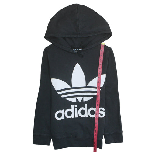 Adidas Women's Black Pullover Hoodie Small Trefoil Logo Sweatshirt