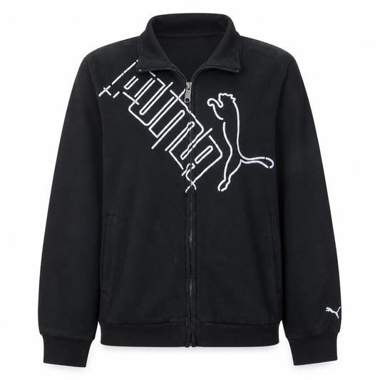 Front view of Puma Black Track Jacket Teens, size 14, Full Zip Sportswear