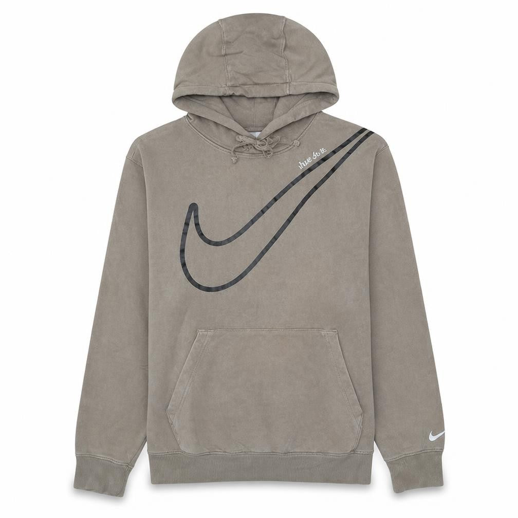 Front view of Nike Men's Beige Pullover Hoodie M Logo Graphic Sportswear