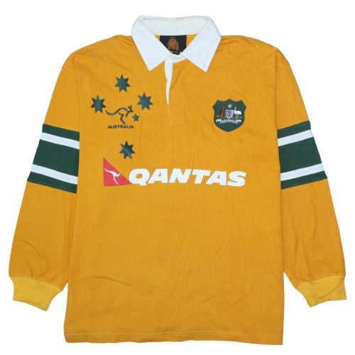 Lucy Mens Yellow Rugby Sweatshirt XL Collared Long Sleeve Cotton Vintage