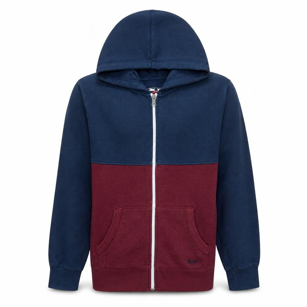 Front view of Lee Cooper Men’s Blue Burgundy Full Zip Hoodie, size L