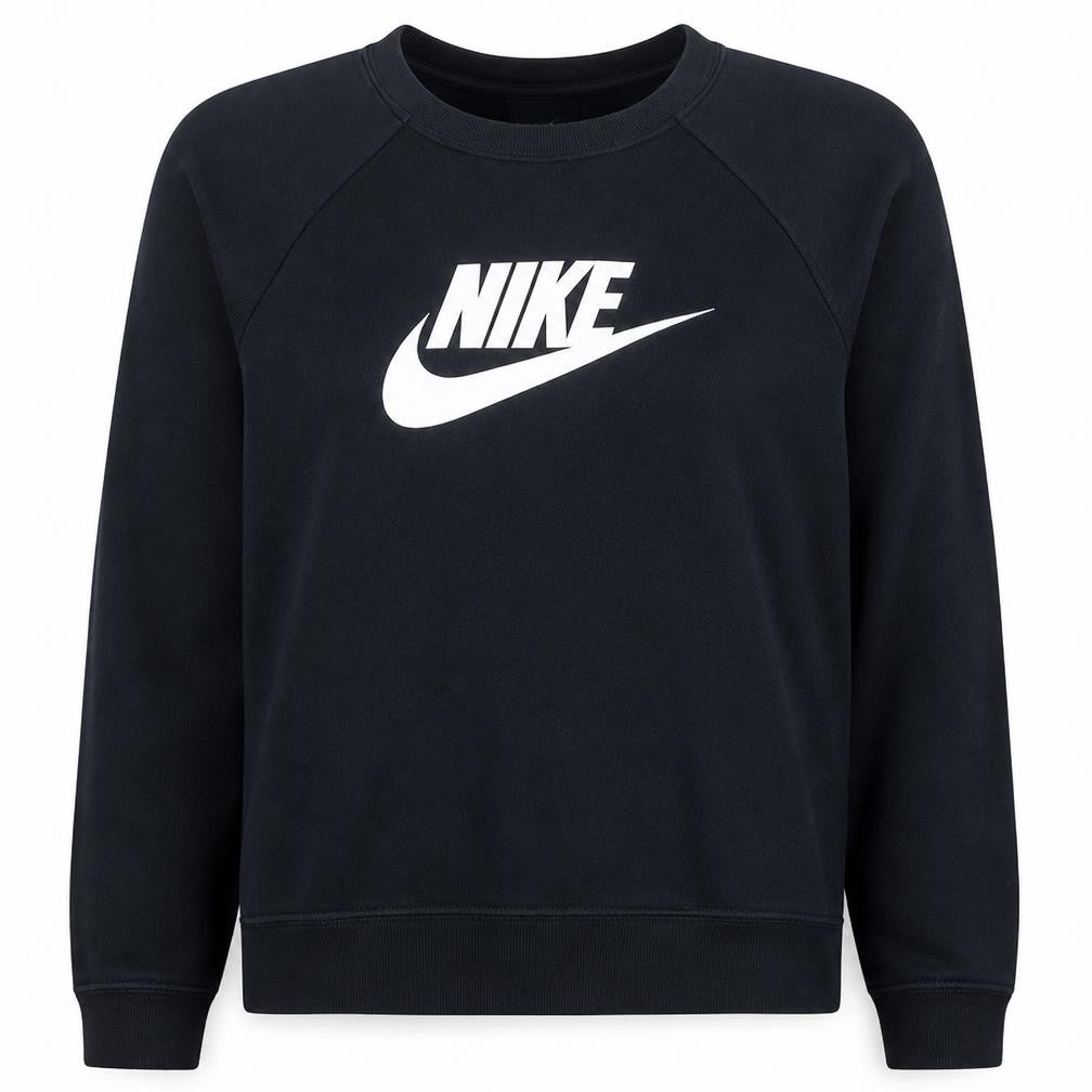 Front view of Nike Women Black Large Pullover Sweatshirt Crew Neck Logo Cotton Blend