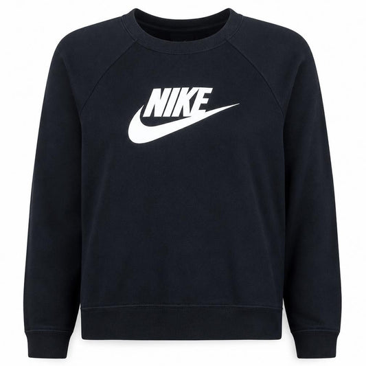 Front view of Nike Women Black Large Pullover Sweatshirt Crew Neck Logo Cotton Blend
