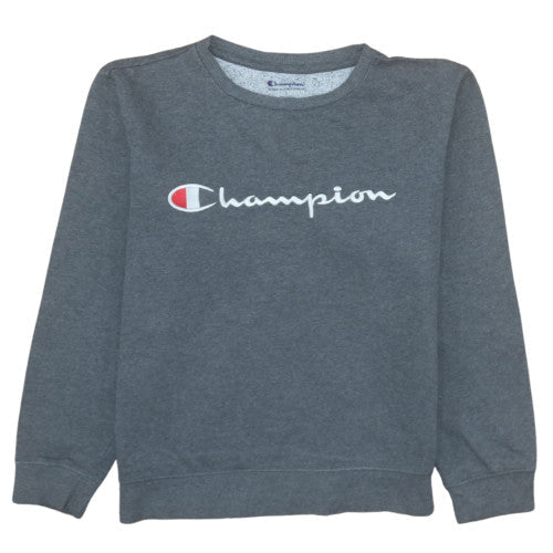 Champion Womens Grey Pullover Sweatshirt L Logo Print