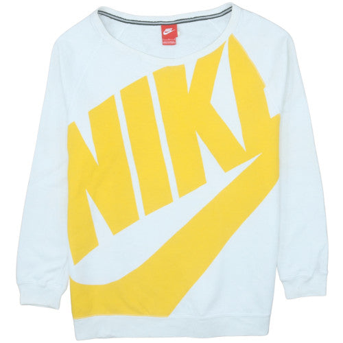 Nike Womens Yellow Logo Crew Neck Sweatshirt Size L