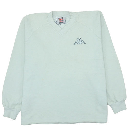 Kappa Mens White Pullover Sweatshirt L V-Neck Logo Sports Style