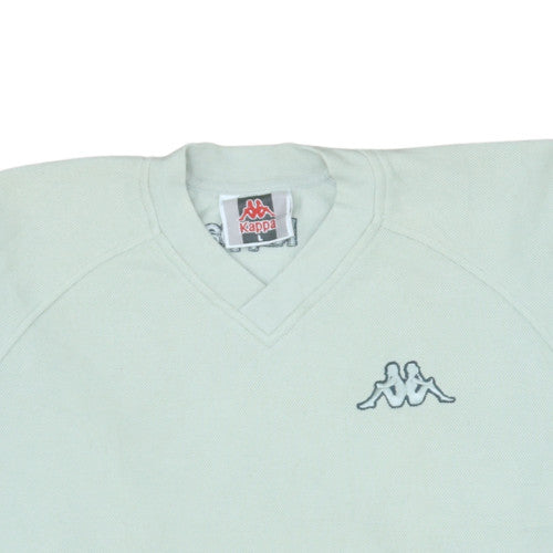 Kappa Mens White Pullover Sweatshirt L V-Neck Logo Sports Style
