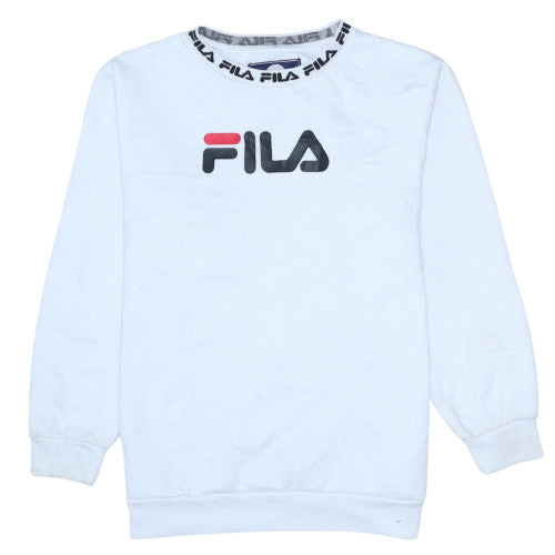 Fila Boys White Crew Neck Logo Sweatshirt 13-15 Years Polyester Cotton