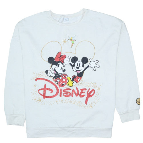 Disney Women’s White Mickey & Minnie Sweatshirt XL Pullover Cotton