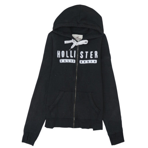 Hollister Women’s Black Full Zip Hoodie Size L Fleece Lined Casual
