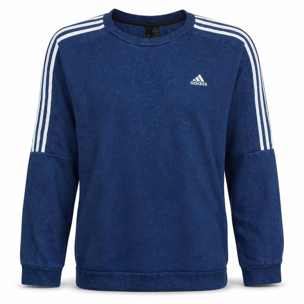 Front view of Adidas men’s blue pullover sweatshirt m crew neck sports style