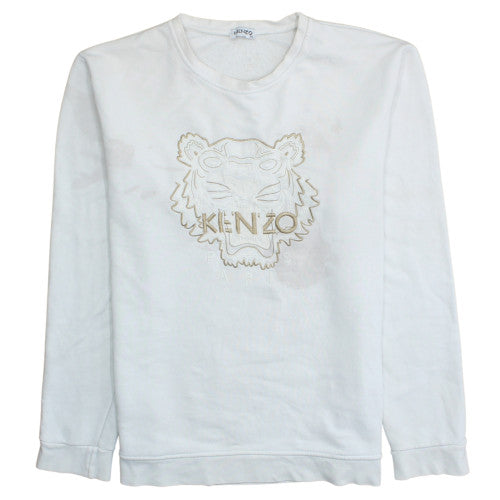 Kenzo Men's White 2XL Embroidered Tiger Sweatshirt Pullover