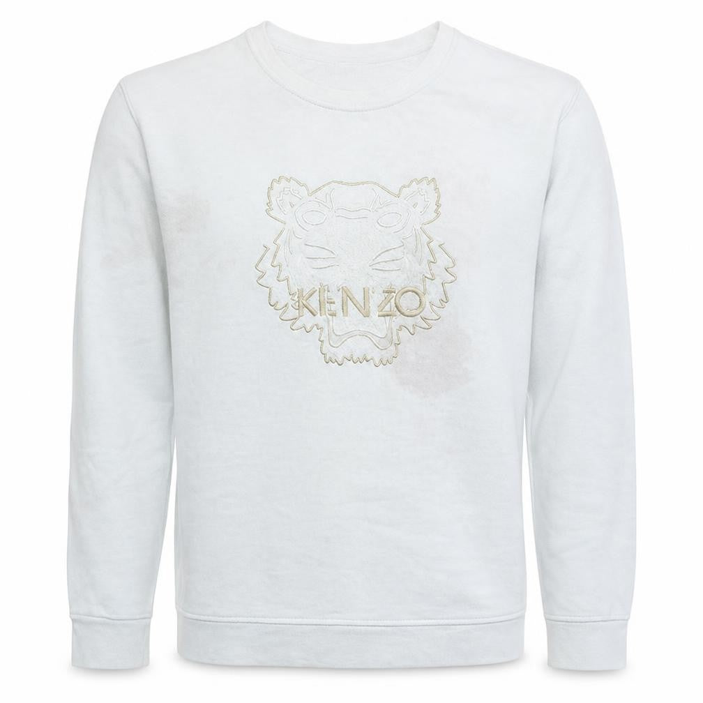 Front view of Kenzo Men's White 2XL Embroidered Tiger Sweatshirt Pullover