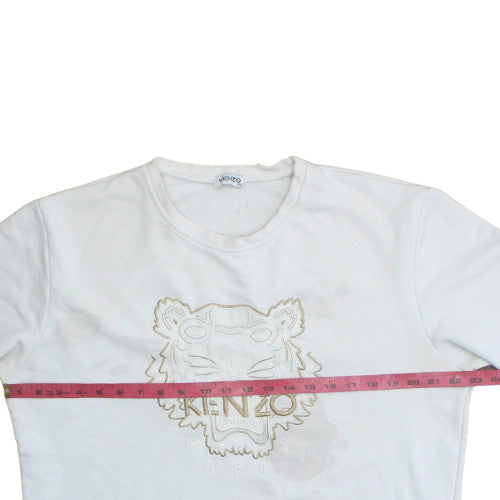 Kenzo Men's White 2XL Embroidered Tiger Sweatshirt Pullover