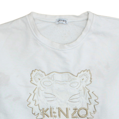 Kenzo Men's White 2XL Embroidered Tiger Sweatshirt Pullover