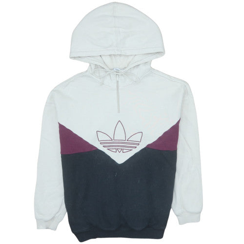 Adidas Womens White Colourblock Hooded Pullover Sweatshirt XS