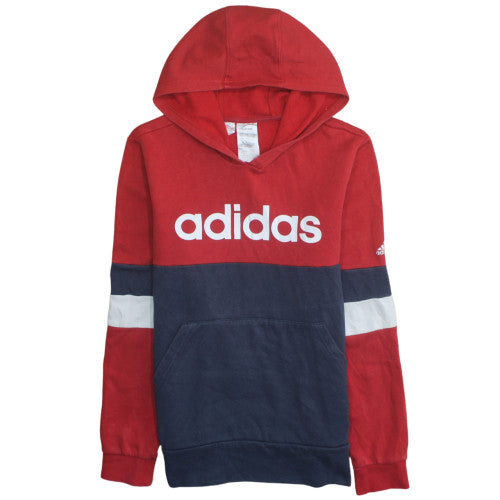 Adidas Boys Red & Navy Pullover Hoodie 15-16 Years Colourblock Logo Sweatshirt