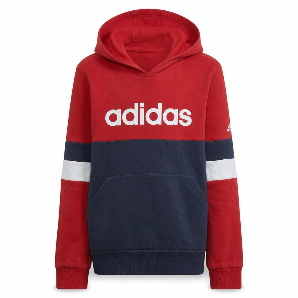 Adidas Boys Red & Navy Pullover Hoodie 15-16 Years Colourblock Logo Sweatshirt