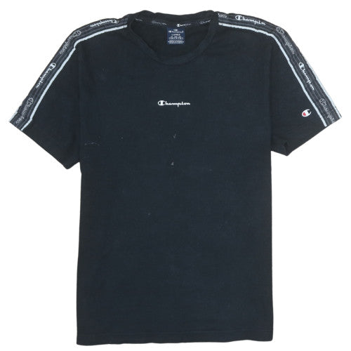 Champion Men's Black Large Logo Tape Shoulder Sports T-Shirt