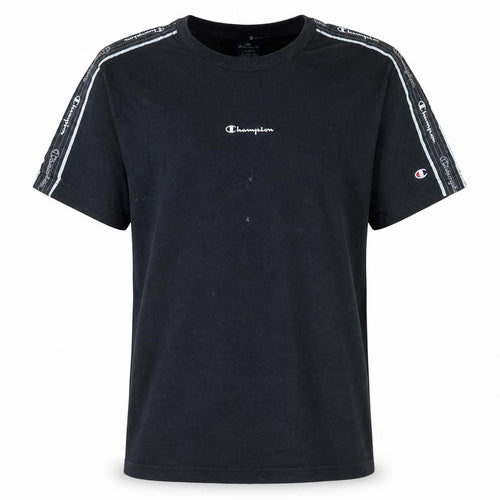 Champion Men's Black Large Logo Tape Shoulder Sports T-Shirt