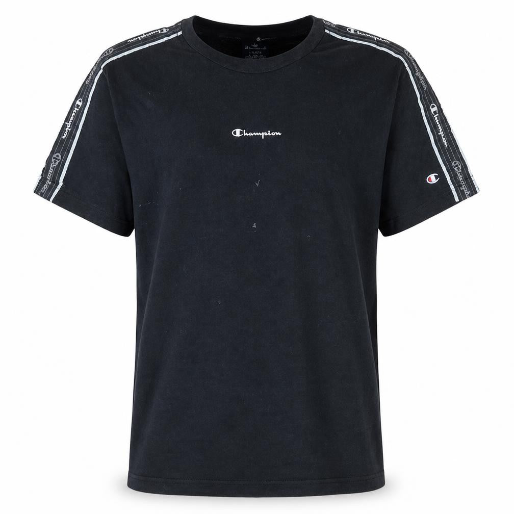 Champion Men's Black Large Logo Tape Shoulder Sports T-Shirt