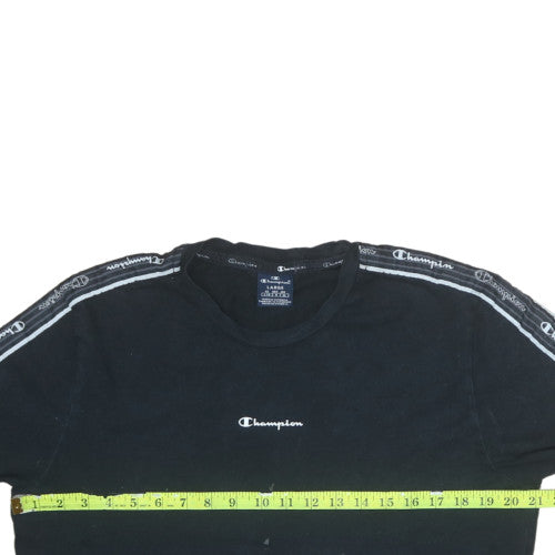Champion Men's Black Large Logo Tape Shoulder Sports T-Shirt