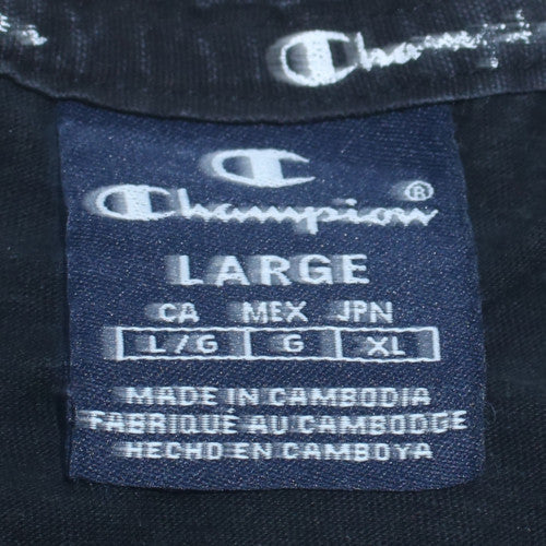 Champion Men's Black Large Logo Tape Shoulder Sports T-Shirt