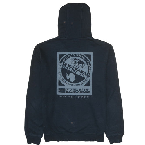 Napapijri Men's Black XL Pullover Hoodie Logo Graphic Cotton Blend