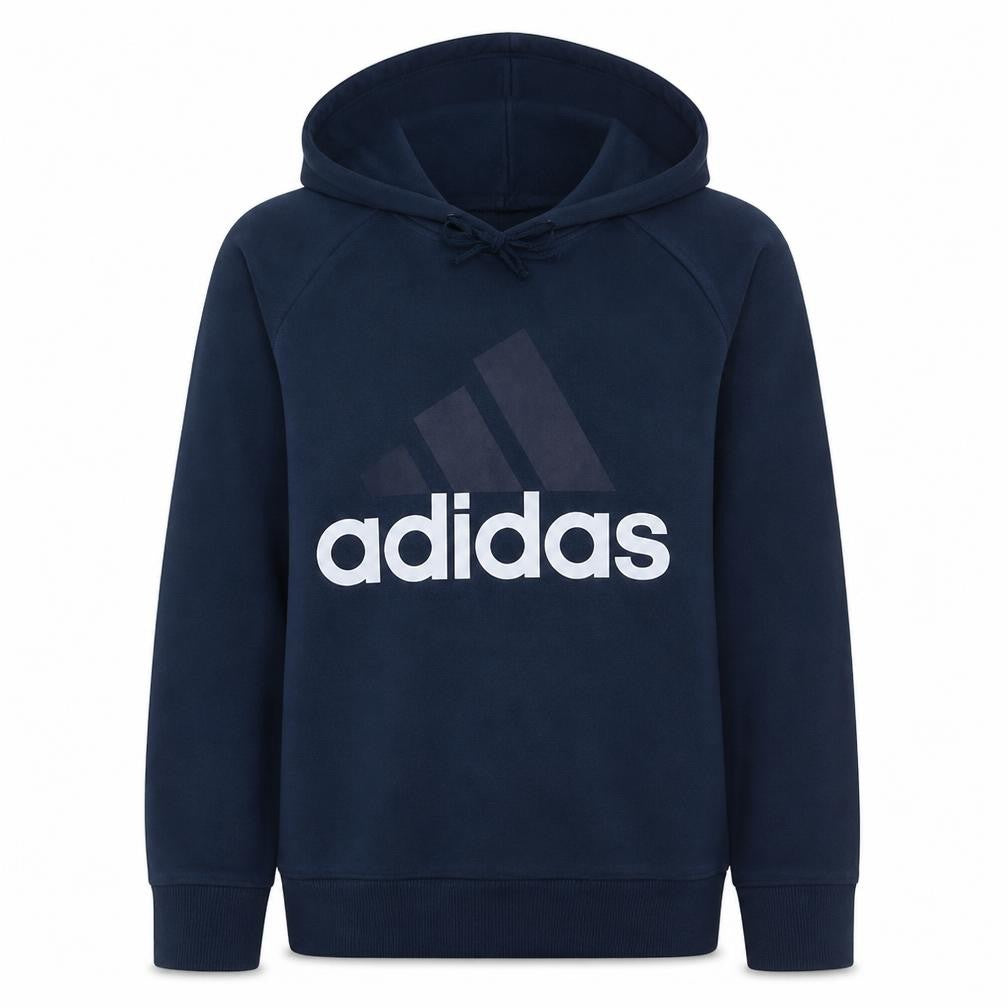 Front view of Adidas women’s navy blue pullover hoodie s 8-10 cotton blend logo