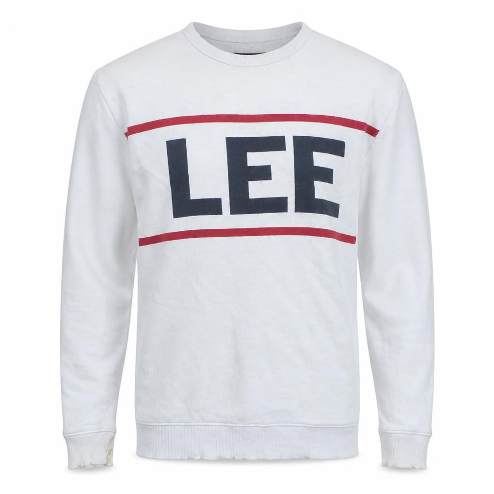 Front view of Lee Men's White Logo Graphic Pullover Sweatshirt, size M