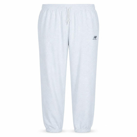 Front view of New Balance Men's White Fleece Sweatpants, size S, Elastic Waist Activewear