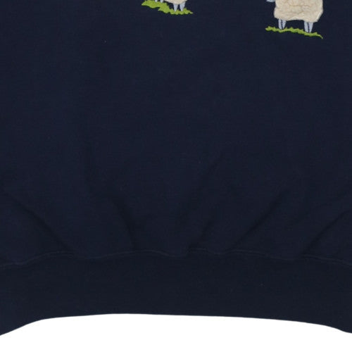 Tulchan Womens Navy Sheep Embroidered Collared Sweatshirt L