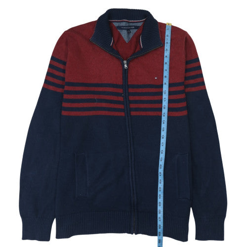 Tommy Hilfiger Men's Red & Navy Striped Full Zip Cotton Jumper 2XL