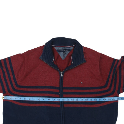 Tommy Hilfiger Men's Red & Navy Striped Full Zip Cotton Jumper 2XL