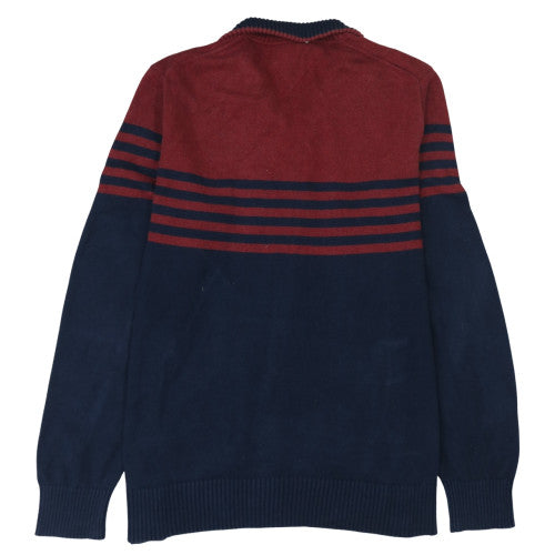 Tommy Hilfiger Men's Red & Navy Striped Full Zip Cotton Jumper 2XL