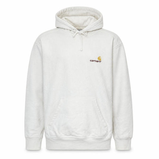 Front view of Carhartt Men’s White Small Pullover Hoodie with Logo