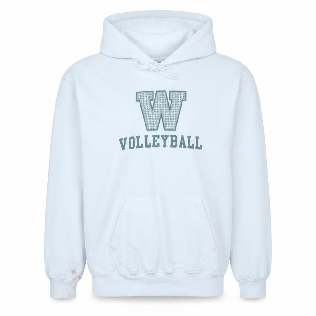 Front view of Authentic Men’s White Volleyball Pullover Hoodie L Fleece