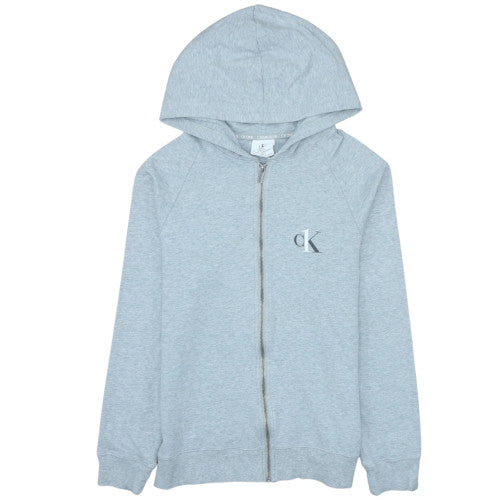 Calvin Klein Men's Grey Full Zip Hoodie Small - Lightweight Cotton Blend