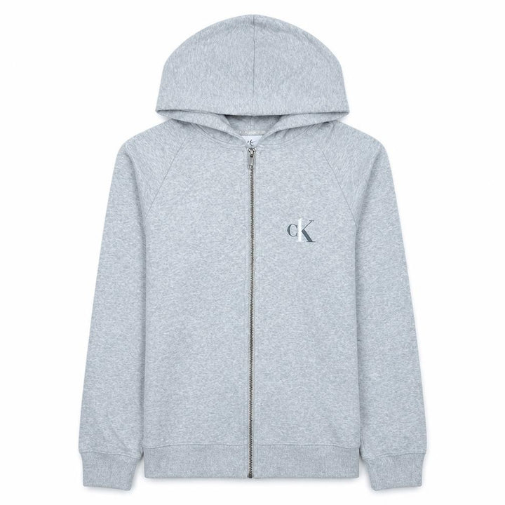 Calvin Klein Men's Grey Full Zip Hoodie Small - Lightweight Cotton Blend